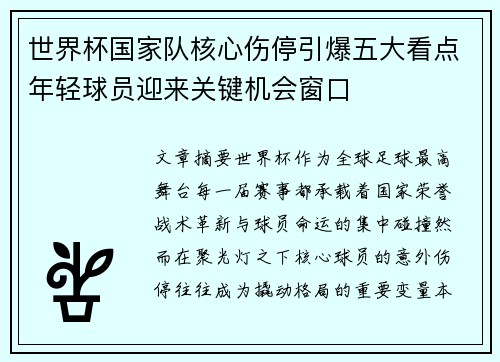 世界杯国家队核心伤停引爆五大看点年轻球员迎来关键机会窗口